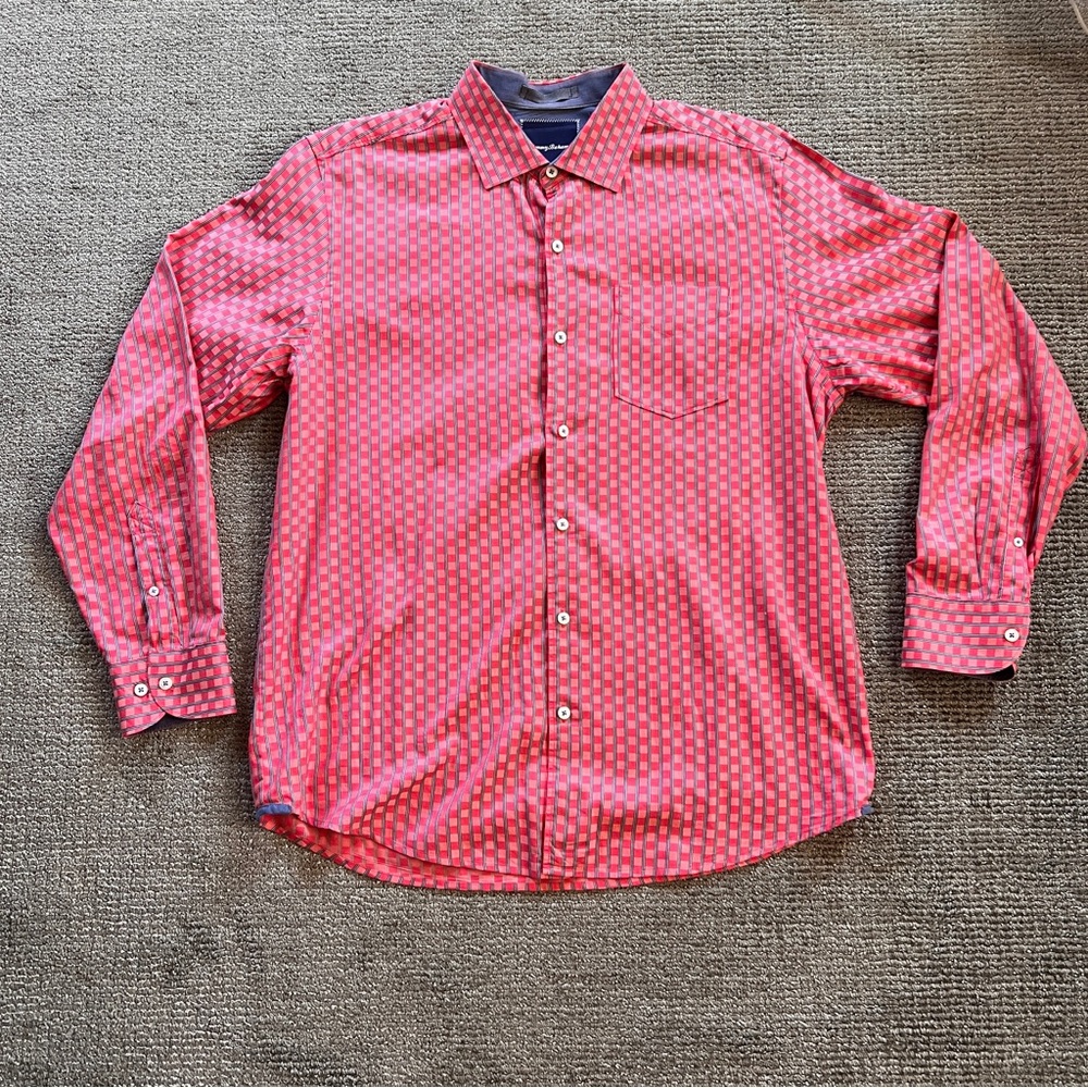 Tommy Bahama Red and Pink Checkered Button Down